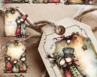 15 etiquetas de regalo navideñas vintage, extravagantes y extravagantes PNG, descarga digital, 15 etiquetas lindas, etiquetas de regalo, imágenes de muñecos de nieve, etiquetas navideñas, bolsas de regalo