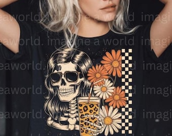 Retro Halloween Skeleton PNG: Girly Spooky Season Design (Digital Download