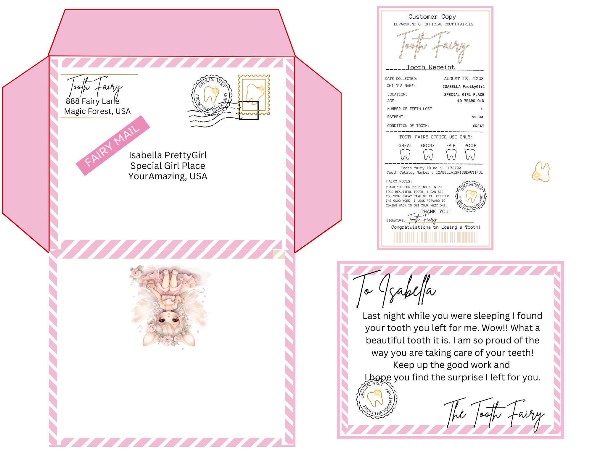 Tooth Fairy Bundle Set Bundle 31 Pieces Envelope Receipt Bookmarks ...