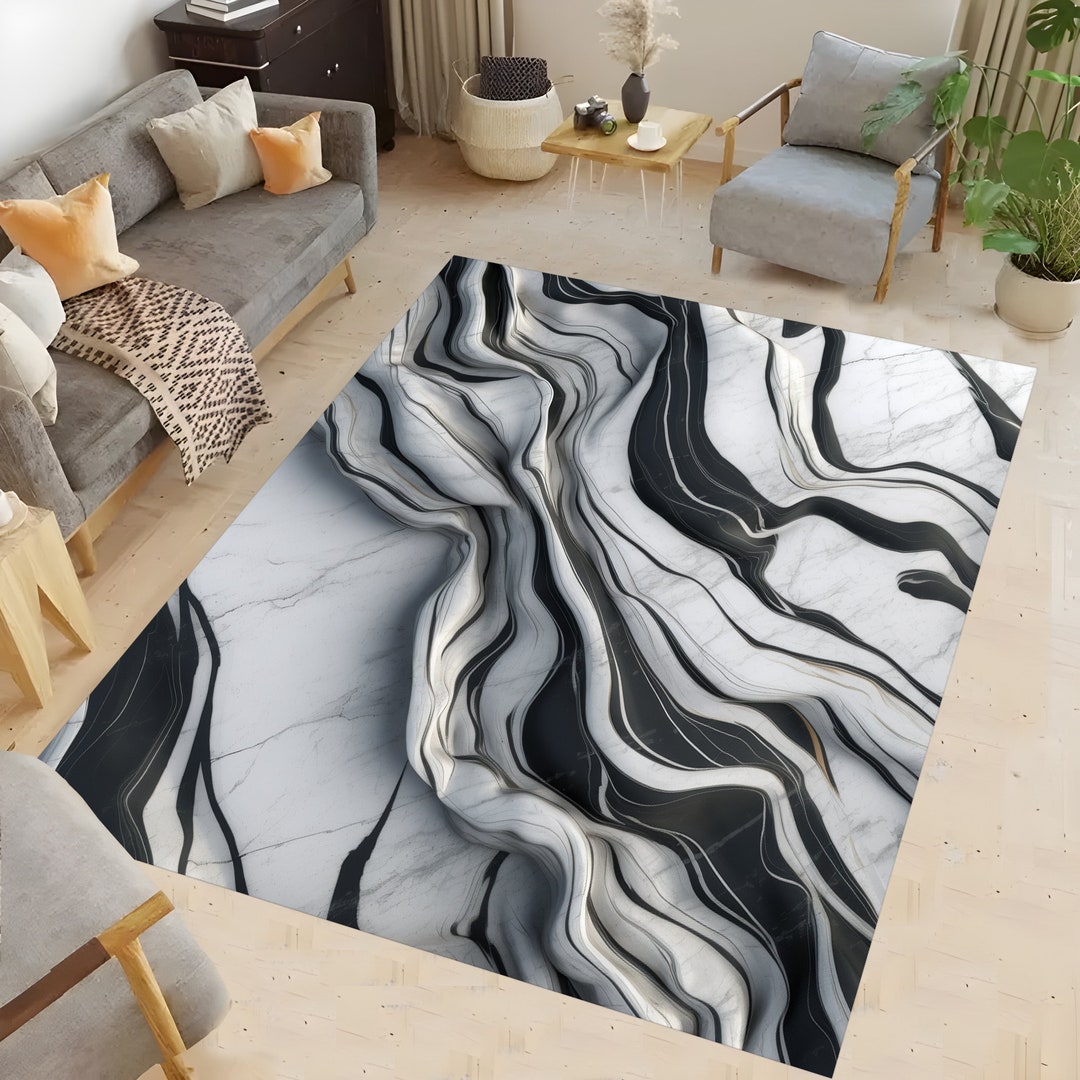 Marble Rug,black Gray Marble Rug, Living Room Rug, Pattern Rug, Design Rug, Art Rug, Modern