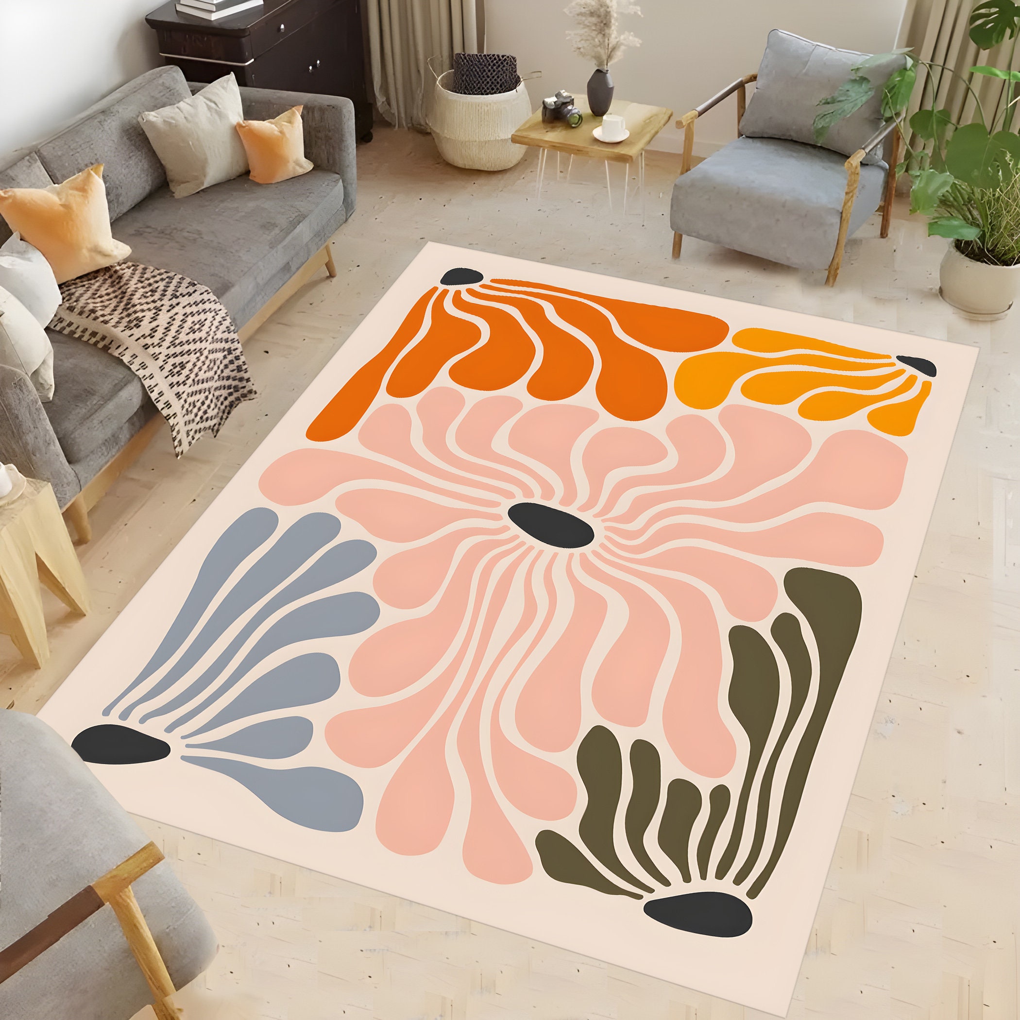 Discover Retro 70s Vintage Rétro Fleur Tapis