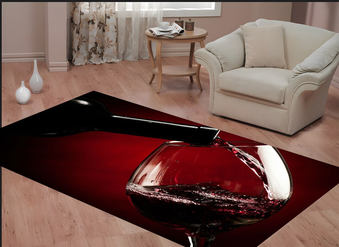 Wine Glass Rug, Fantastic Rug, Wine Bottle Rug, Kitchen Rug, Wine Art