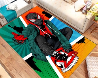 Tapis d'art Spiderman, tapis Spiderman, Spiderman et baskets, pour tapis de chambre d'enfant, tapis pour salon, tapis antidérapant, tapis de décoration intérieure, cadeau pour lui, elle