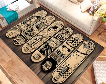 Tapis de planche à roulettes, tapis de sport, tapis de chambre d’adolescents, planche à roulettes, tapis, tapis de zone, cadeau pour lui, planche à roulettes cadeau, motif de planche à roulettes, tapis de salon, décoration intérieure, cadeau