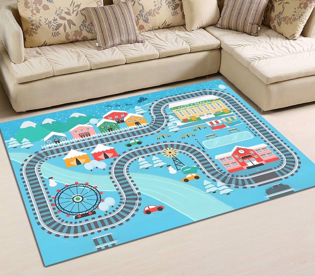 Railway Game Rug, Railroad Game Rug, Raailway Rug, Kids Room Rug, Kids ...