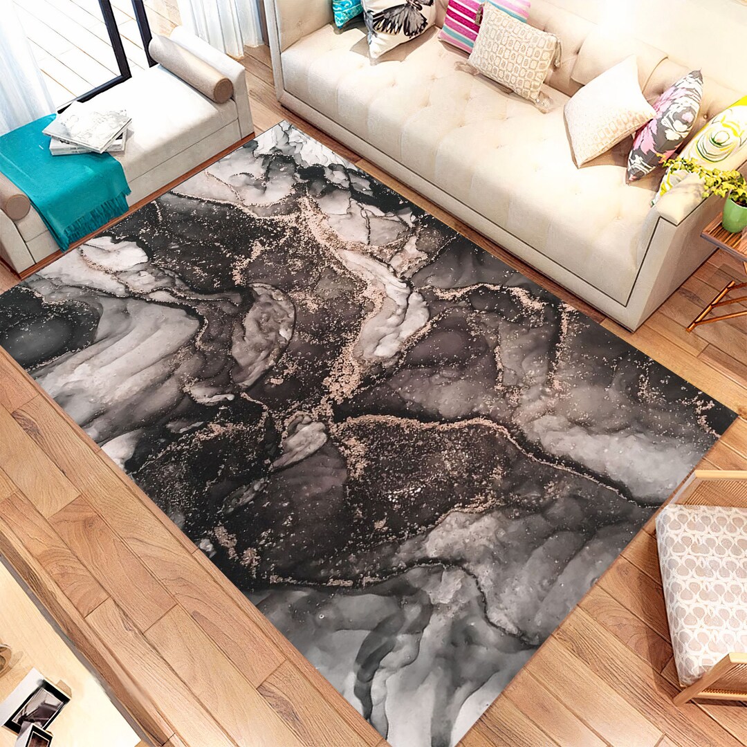 Marble Rug,black Gray Marble Rug, Living Room Rug, Pattern Rug, Design Rug, Art Rug, Modern