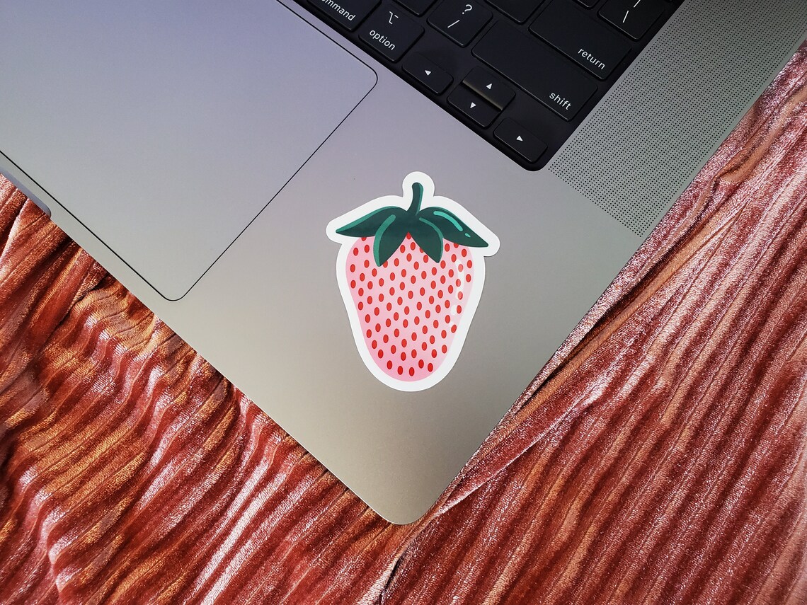 Pink Strawberry Sticker | Cute Fruit Sticker for Laptop | Aesthetic ...