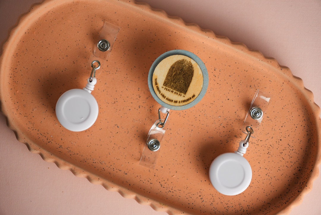 Blue Fingerprint Christian Velcro Badge Reel Wooden TOPPERS Etsy