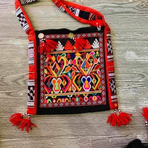 Hmong embroidered crossbody bag | Vintage handmade batik shoulder bag | Handcrafted Brocade fabric ethnic shoulder bag