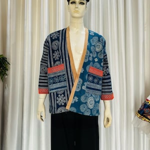 Hmong Handmade Vintage embroidered batik cotton jacket, Hmong outfit, Traditional costume, Cardigan, Hill Tribe Woven clothing,Boho Handmade