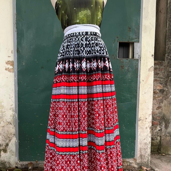 Custom size Hmong skirt / Handmade Hill tribe skirt/ Ethnic costume/ Brocade skirt/ Boho skirt/Colorful skirt/Hmong long skirt