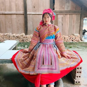 Hmong dress for women | Vintage Hmong embroidered dress | Hmong Handmade outfit | Hill tribe dress |  Traditional costume in Bac Ha, Vietnam