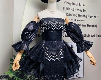 Hmong dress for women, Vintage ethnic Hmong clothes, Hmong Hill tribe Handmade outfit, Traditional costume in the north of Vietnam