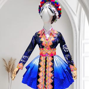 Hmong dress for women, Ethnic embroidered Hmong clothes, Hill tribe Handmade Hmong outfit, Hmong Traditional costumes in Vietnam