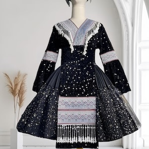 Hmong dress for women, Ethnic Hmong clothes, Handmade Hill tribe Hmong outfit, Traditional costume in Vietnam