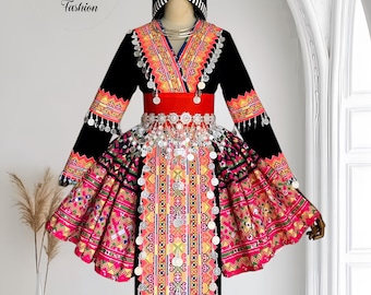 Hmong dress for women, Ethnic embroidered Hmong clothes, Hill tribe Handmade Hmong outfit, Hmong Traditional costumes in Vietnam