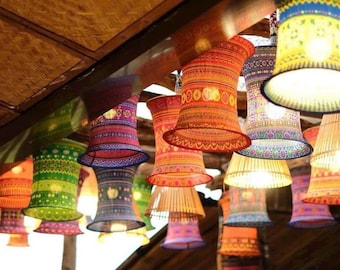 Set of 3 Vietnam brocade lantern, Hmong ethnic lantern in Sapa, lantern for decoration, coloured lamp, garden decoration, Hoi An lantern