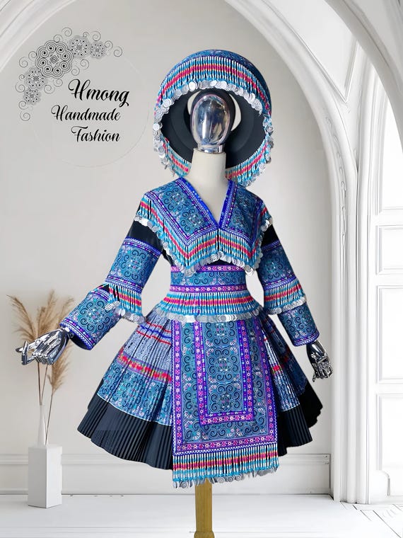 hmong maxi dress Hmong dress for women, embroidered Hmong clothes, Hmong Hill tribe Handmade outfit, Hmong Modern costume