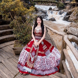 Hmong dress for women, embroidered Hmong clothes, Hmong Hill tribe Handmade outfit, Hmong Modern costume