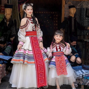 Handmade Hmong dress for girl,  Hmong embroidered girl dress, Hmong gift for baby girl, Hmong girl outfit with hat