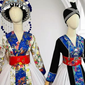 Abito Hmong da donna, abito etnico vintage, abito fatto a mano della tribù Hmong Hill, costume tradizionale del nord del Vietnam immagine 3