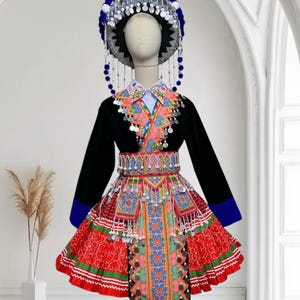 Hmong dress for women, Ethnic embroidered Hmong clothes, Hill tribe Handmade Hmong outfit, Hmong Traditional costumes in Vietnam