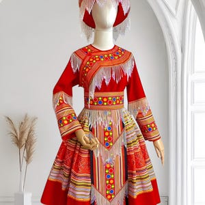 Hmong dress for women, Vintage ethnic dress, Hmong Hill tribe Handmade outfit, Traditional costume in the north of Vietnam