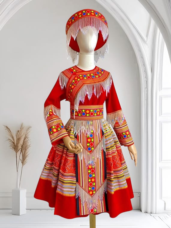 hmong maxi dress Hmong Dress for Women, Embroidered Hmong Clothes, Hmong Hill Tribe Handmade Outfit, Hmong Modern Costume