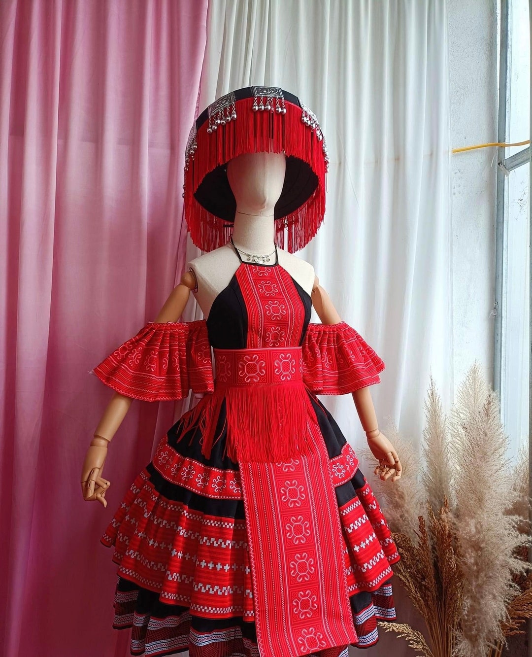 Vestido hmong para mujer, ropa hmong étnica bordada, atuendo hmong