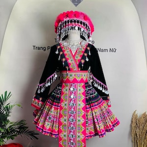 Hmong dress for women, Vintage ethnic Hmong clothes, Hmong Hill tribe Handmade outfit, Traditional costume in the north of Vietnam