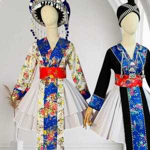 Abito Hmong da donna, abito etnico vintage, abito fatto a mano della tribù Hmong Hill, costume tradizionale del nord del Vietnam immagine 5