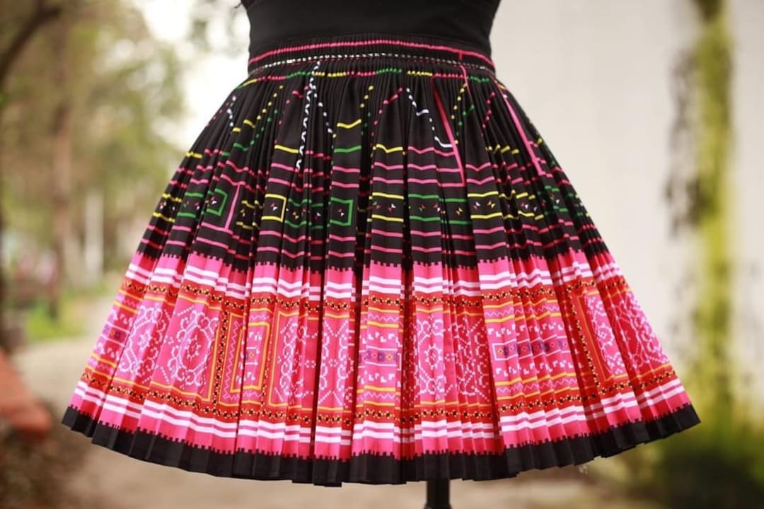 CHONO hounds tooth neon jacquard skirt