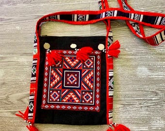 Bolso bandolera bordado Hmong / Bolso de hombro vintage hecho a mano / Bolso de hombro étnico de tela brocada hecho a mano
