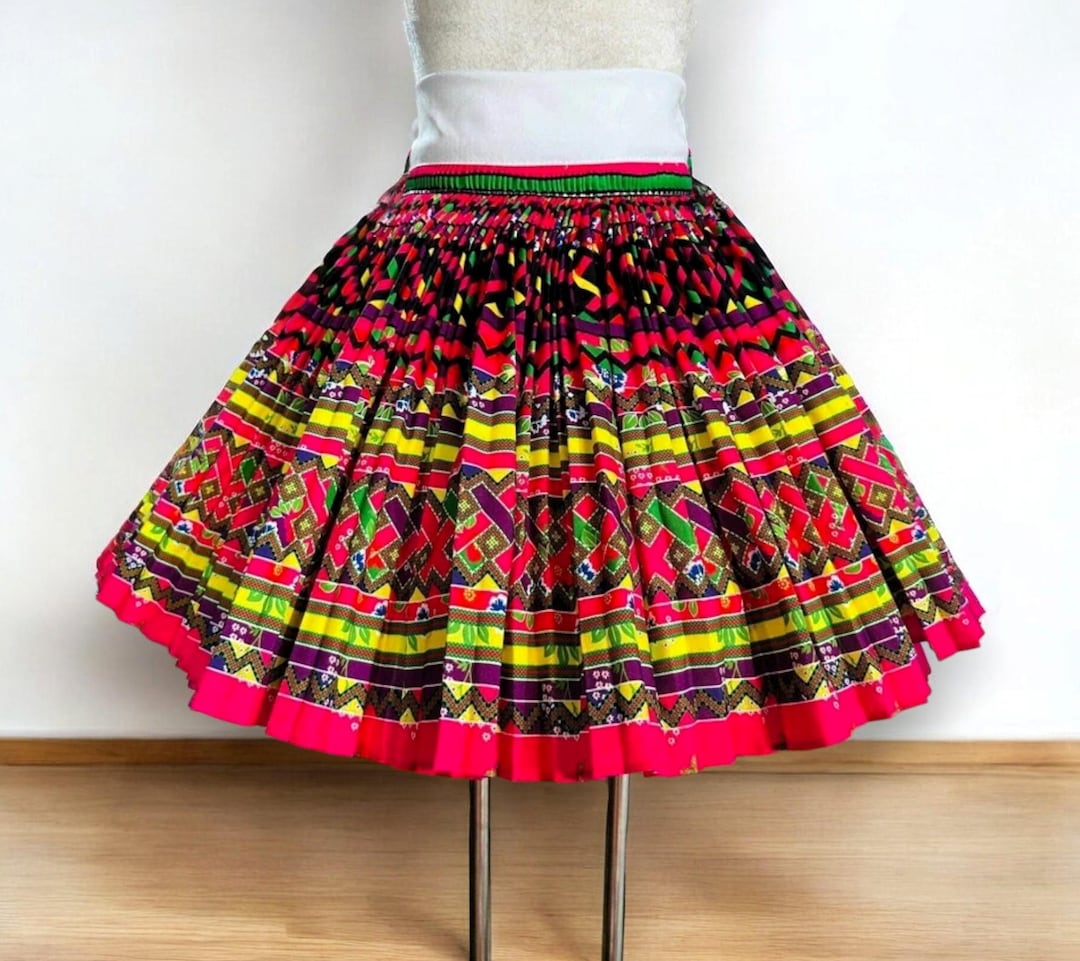 Hill-tribe Long Skirt with Pockets - Pink and Blue main image 0