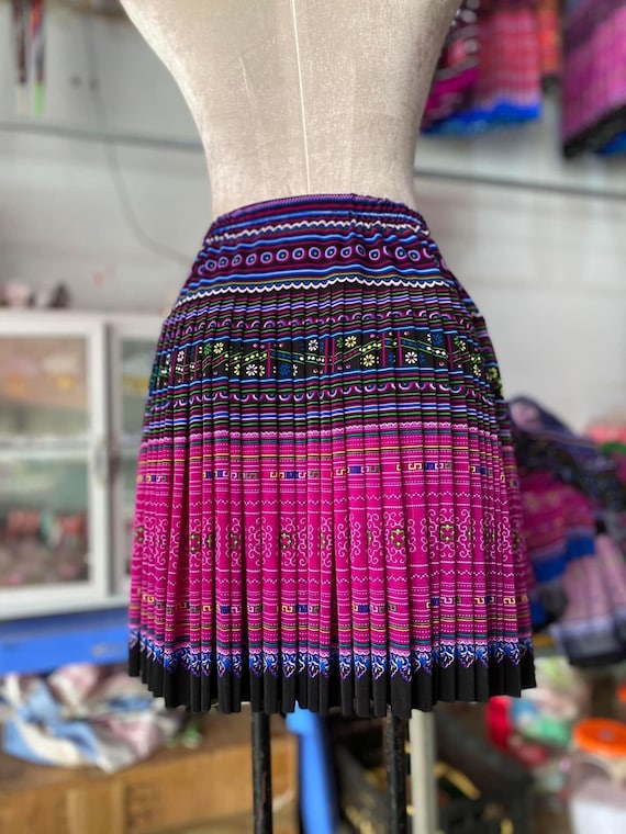 3COLOUR★Hollow embroidery ethnic style loose skirt 319 Hmong Skirt Vintage / Handmade Hill Tribe Skirt / Ethnic