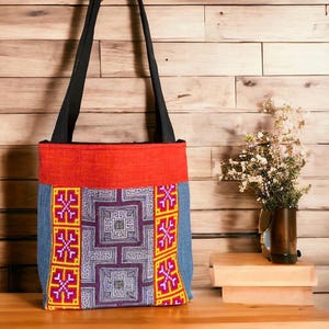 Hmong Brokat bestickte Umhängetasche | Vintage handgemachte Batik Umhängetasche | Boho Handgefertigte Umhängetasche aus Brokat Stoff ethnische