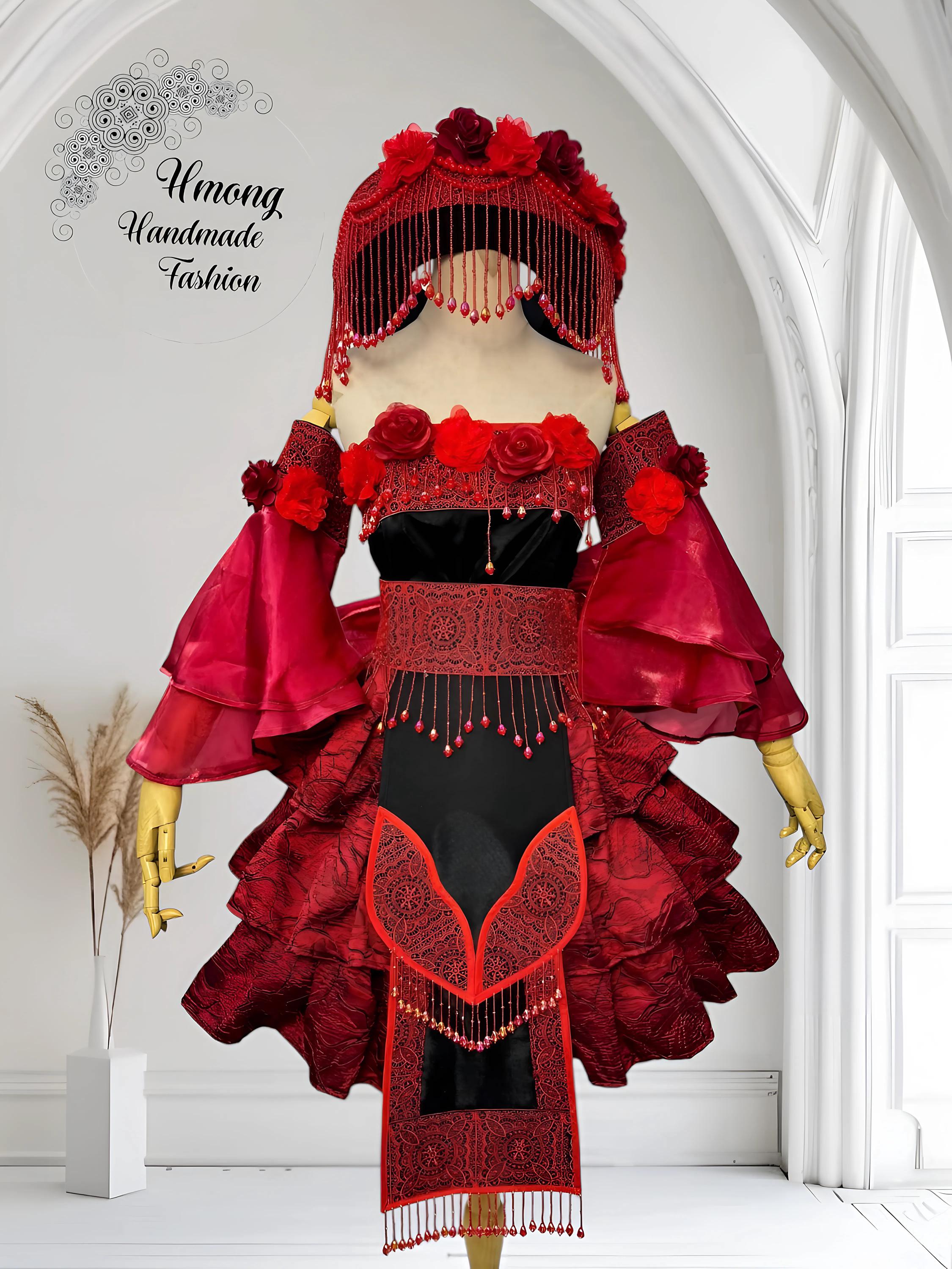 Hmong dress for women, Ethnic embroidered Hmong clothes, Hill tribe Handmade Hmong outfit, Hmong Traditional costumes in Vietnam