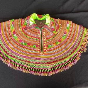 Vintage Hmong Beaded Collar, Handmade Traditional Hmong necklace, ethnic beaded collar, Hmong Ethnic Hand Embroidered, Boho-inspired collar
