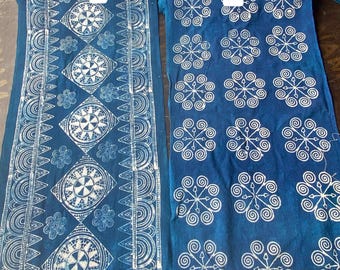Hmong handwoven batik fabric, Hmong Indigo hand dyed cotton fabric,table runner, hill tribe traditional vintage cotton textiles from Vietnam