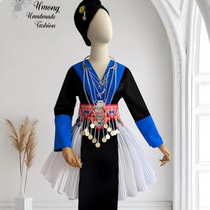 Hmong dress for women, Vintage ethnic dress, Hmong Hill tribe Handmade outfit, Traditional costume in the north of Vietnam