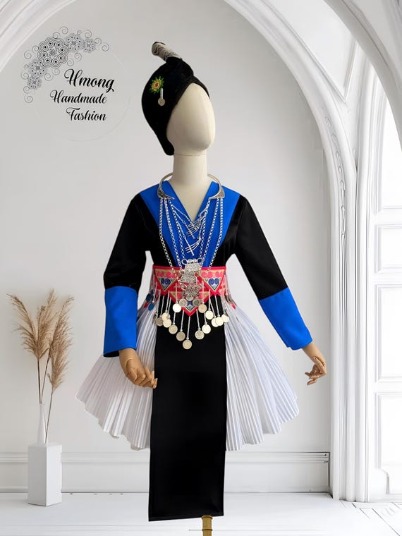 Hmong dress for women, Vintage ethnic dress, Hmong Hill tribe Handmade outfit, Traditional costume in the north of Vietnam