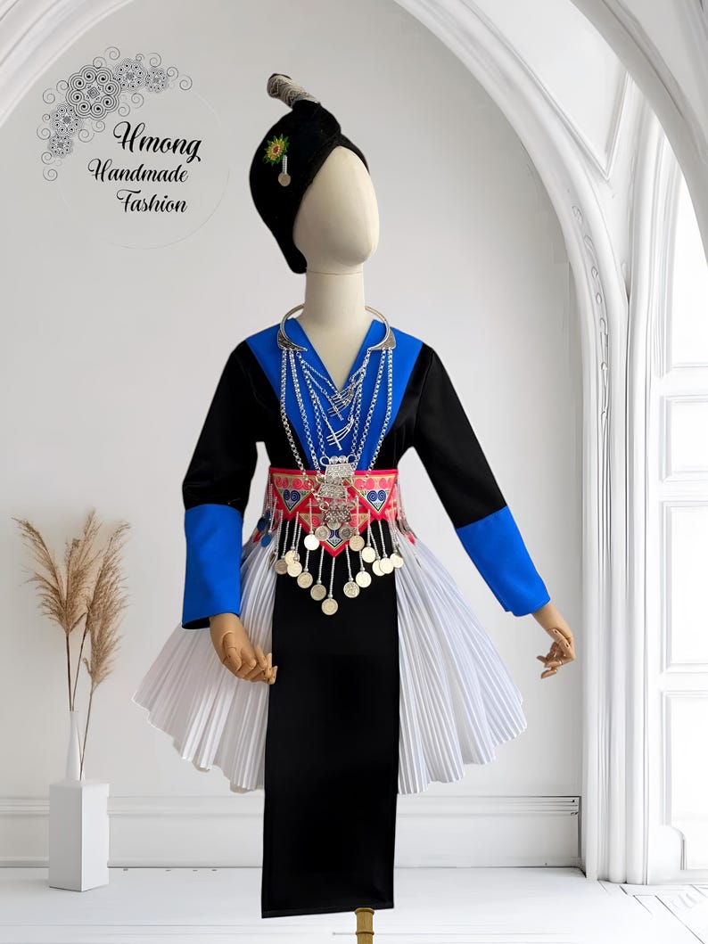 Hmong dress for women, Vintage ethnic dress, Hmong Hill tribe Handmade outfit, Traditional costume in the north of Vietnam image 1