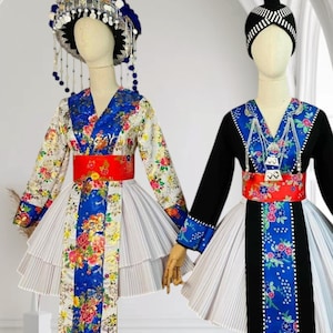 Abito Hmong da donna, abito etnico vintage, abito fatto a mano della tribù Hmong Hill, costume tradizionale del nord del Vietnam immagine 1
