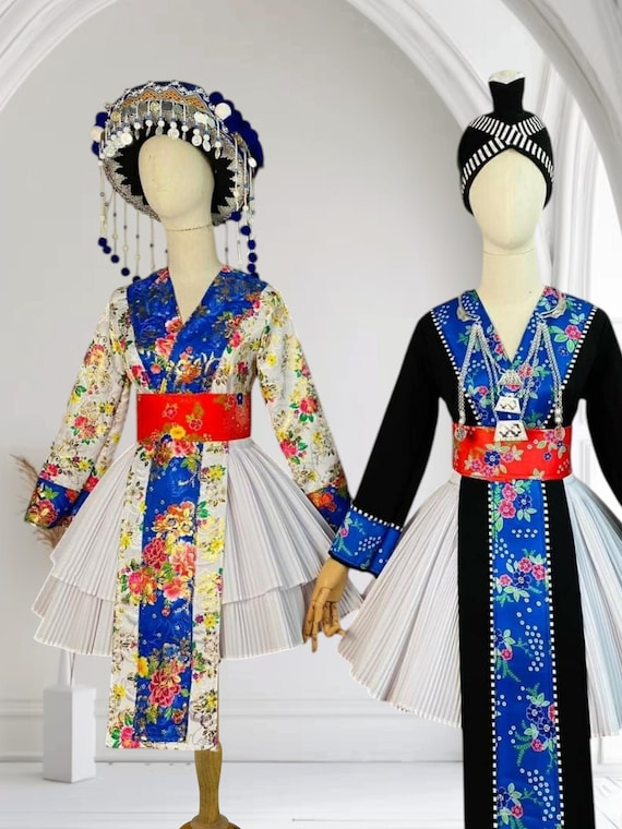 Hmong dress for women, Vintage ethnic dress, Hmong Hill tribe Handmade outfit, Traditional costume in the north of Vietnam