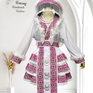 Hmong dress for women, Ethnic embroidered Hmong clothes, Hill tribe Handmade Hmong outfit, Hmong Traditional costumes in Vietnam