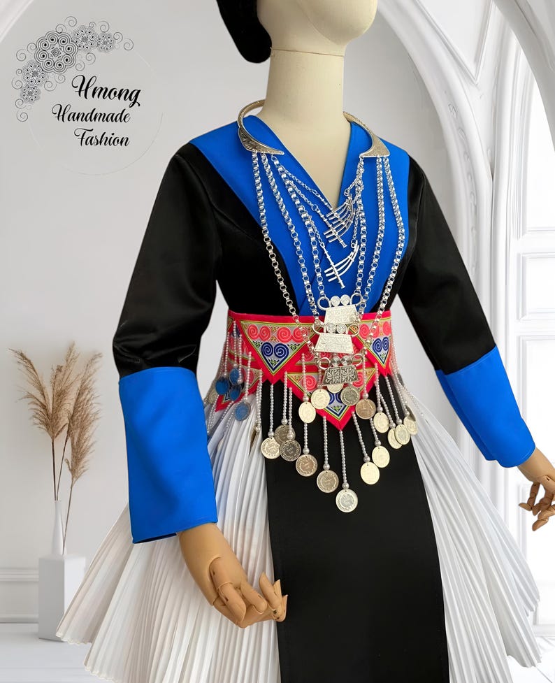 Hmong dress for women, Vintage ethnic dress, Hmong Hill tribe Handmade outfit, Traditional costume in the north of Vietnam image 3