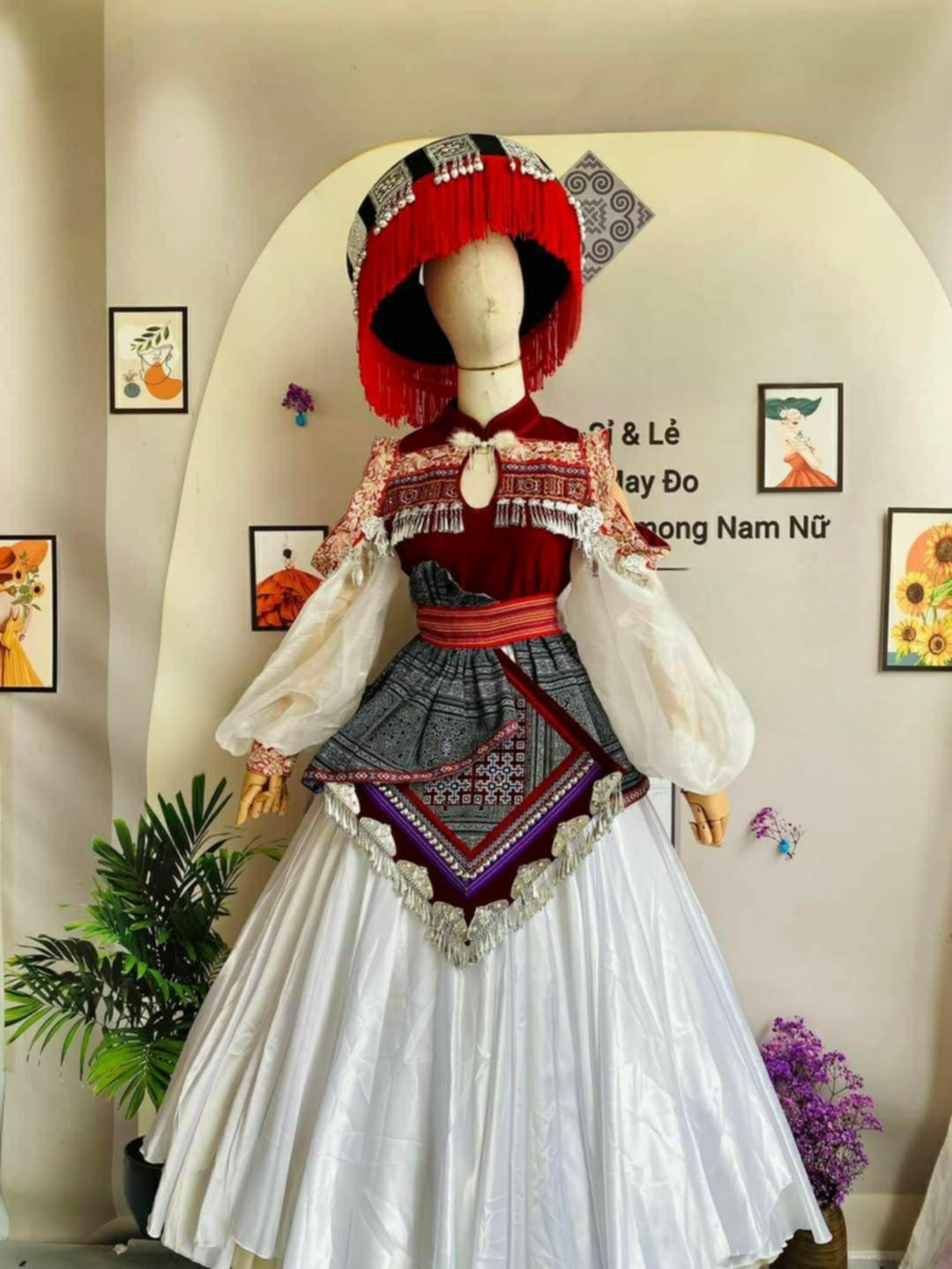 hmong maxi dress Hmong Embroidery Boho Maxi Dress: Handmade Ethnic Tribal Clothing