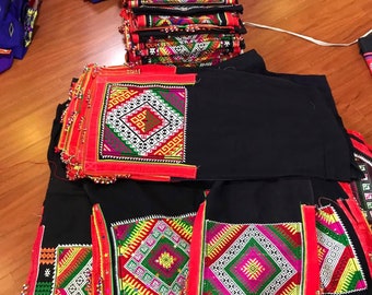 Thai headscarf, brocade ethnic Handcrafted Pieu Scarf,  tribal handmade Thai Embroidered vintage Scarf Shawl headscarf