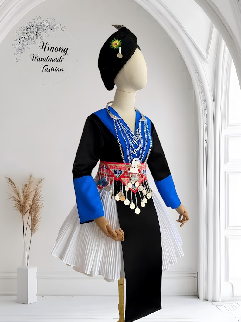Hmong dress for women, Vintage ethnic dress, Hmong Hill tribe Handmade outfit, Traditional costume in the north of Vietnam image 4