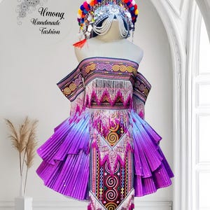 Hmong dress for women, Ethnic Hmong clothes, Hill tribe Handmade Hmong outfit, modern Hmong outfit